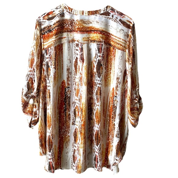 WASHINGTON | Women's Rust Brown and White Tunic V-Neck 3/4 Sleeves Blouse Sz 3X - Picture 3 of 7